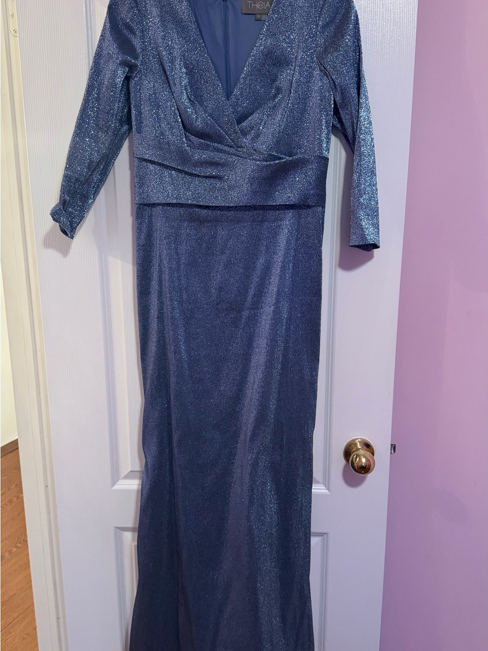 Theia Shimmering Navy Blue Maxi Dress